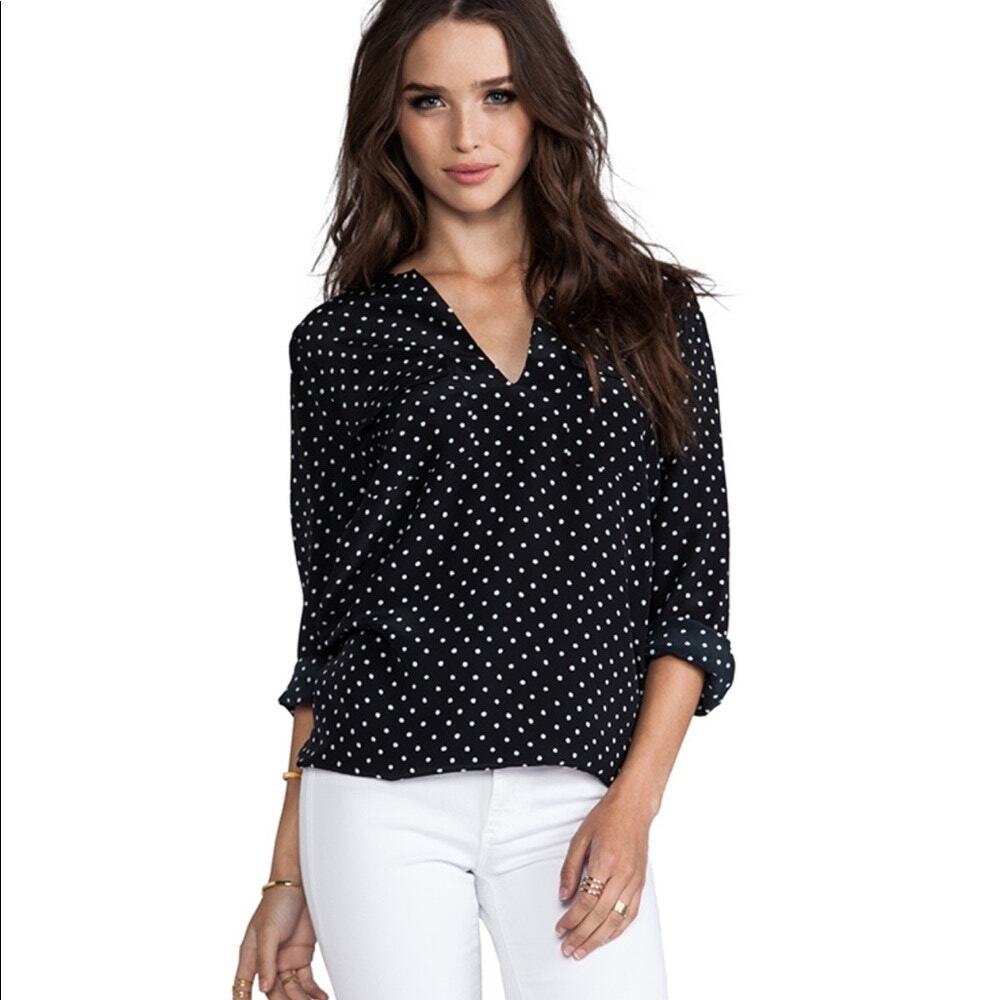 Joie Marlo E Black Silk Polka Dot Blouse Long Sleeve Size Small